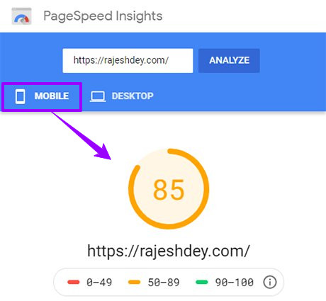 PageSpeed score for mobile before customization